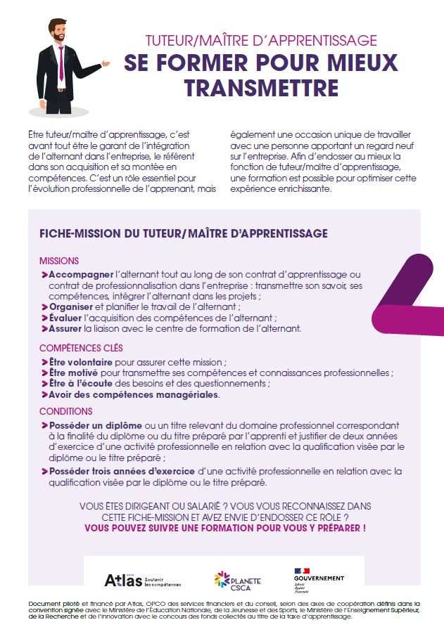 Flyer sur la formation destinée aux tuteurs/maitres d'apprentissage